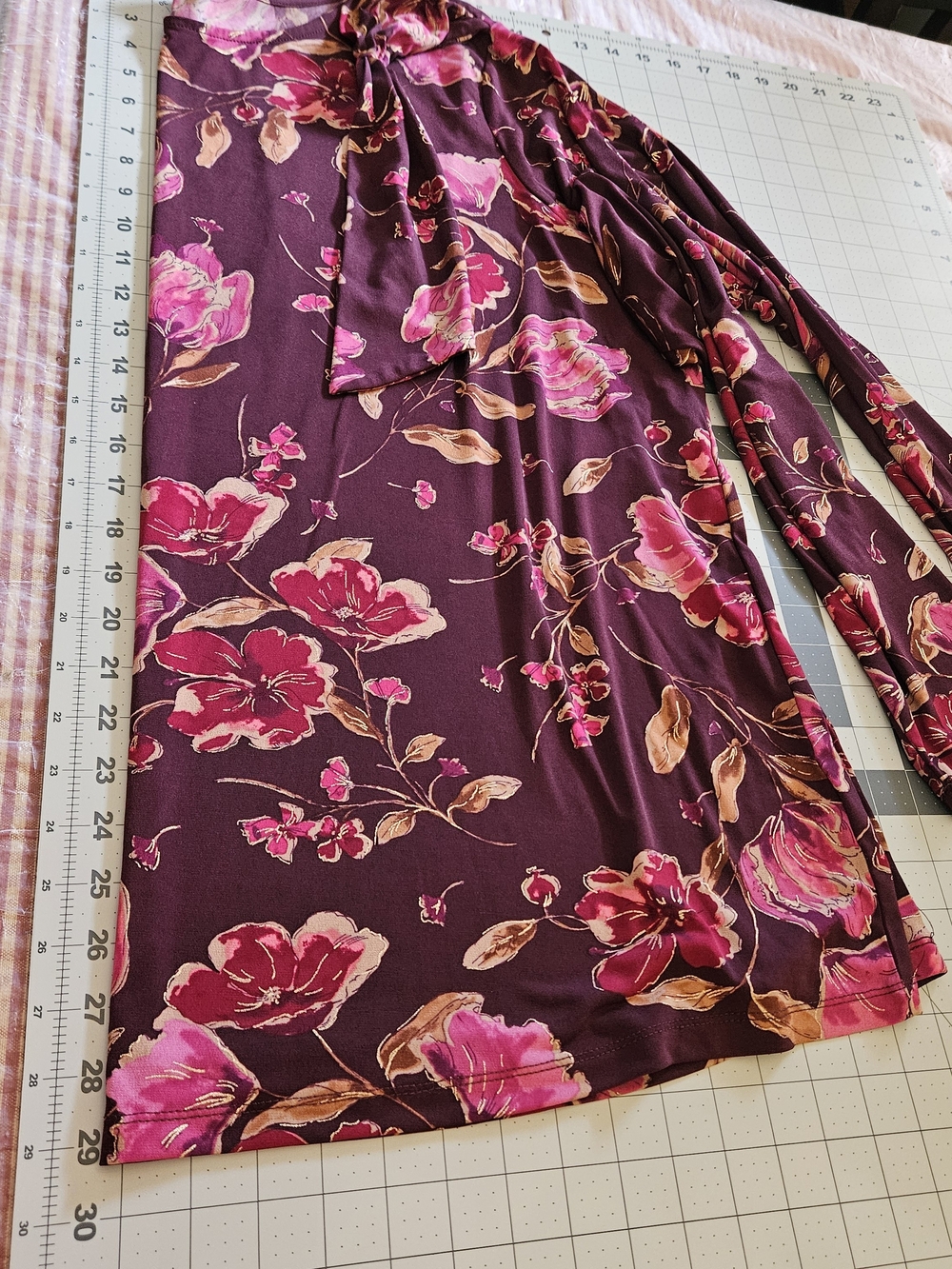 Susan Graver Liquid Knit Women's Floral Long-Sleeve Top in Burgundy and Pink - Picture 3 of 5